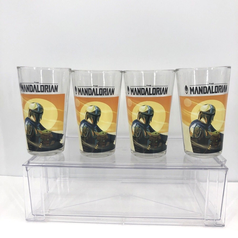 Star Wars Mandalorian Glass Drink Cups Set of 4 Din Djarin Grogu Baby Yoda 12 oz